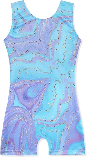 Miniatura 186 de HOZIY - Leotardos de gimnasia con pantalones cortos brillantes para niñas pequeñas; estampados de unicornio, aurora, arco iris, sirena, dinosaurio