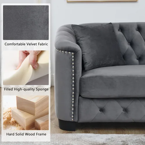 Miniatura 6 de mikibama Juego de sofá de terciopelo Chesterfield de lujo de 2 piezas para sala de estar, muebles de decoración moderna, sofá seccional, sofá de 3