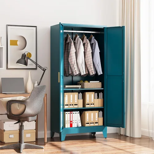 Miniatura 4 de COFaR Armoire - Armario para armario, armario convertible de metal 2 en 1 de 71 pulgadas con barra y estantes ajustables, organizador independiente