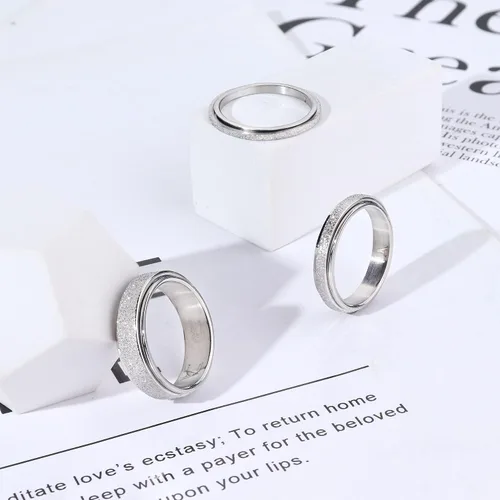 Miniatura 47 de Diamday Anillos antiestrés para mujeres y hombres – Anillo giratorio de acero inoxidable de 2/4 para aliviar la ansiedad y el estrés, con purpurina