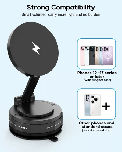 Miniatura 6 de Cargador de coche inalámbrico, fuerte soporte magnético para teléfono, [carga inalámbrica de 15 W más rápida], soporte plegable ajustable de 360°