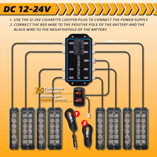 Miniatura 5 de Kit de Luces Estroboscópicas LED con Función de Sincronización - 8 piezas con Controlador, Luz de Rejilla Intermitente de Advertencia de Emergencia