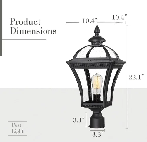 Miniatura 6 de Emliviar Luz de poste para exteriores de 22 pulgadas, luz de poste vintage de granja para el jardín, aluminio con vidrio semillado, acabado negro