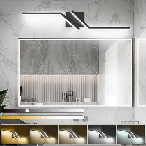 Miniatura 46 de Luz de tocador de baño negra de 32 pulgadas, LED moderna, 3CCT, regulable, 24 W, luminarias de baño sobre espejo 3000 K/4500 K/6000 K, 3