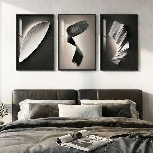 Juego de arte moderno enmarcado de 3 piezas, arte abstracto de líneas geométricas en blanco y negro, pinturas artísticas de lujo contemporáneas para