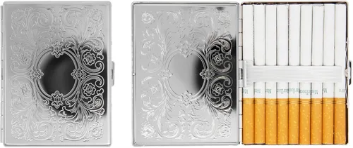 Miniatura 10 de Juego de 2 cajas de cigarrillos ultra compactas de los años 100 chapadas en metal y caja de almacenamiento (plata victoriana)
