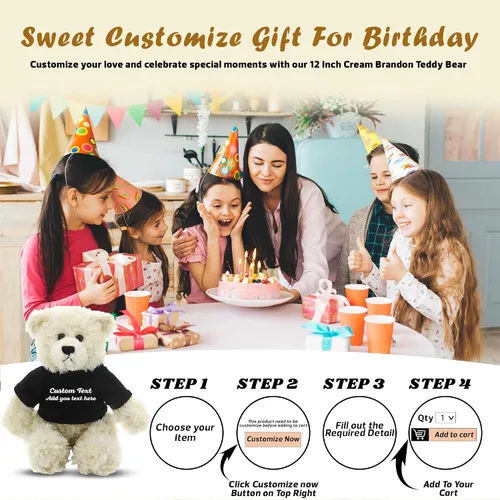 Miniatura 3 de Oso de peluche personalizado Brandon crema de 12 pulgadas, osos de peluche personalizados, gran regalo para San Valentín, graduación, cumpleaños
