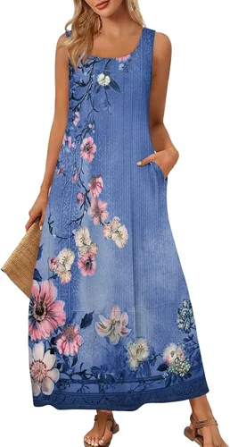 Miniatura 7 de Vestidos de iglesia para mujer 2025, casual, holgado, sin mangas, largo, fluido, vestido de verano con bolsillos