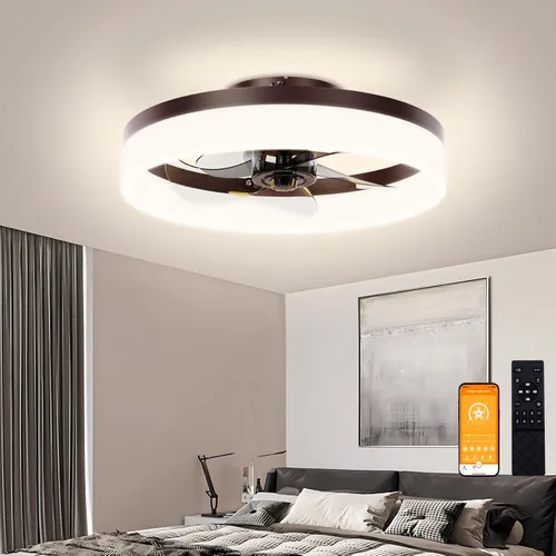 Miniatura 19 de VOLISUN Ventiladores de Techo de Perfil Bajo con Luces y Control Remoto, Ventilador de Techo Fandelier de Montaje Empotrado, 3000K-6500K Luz de Negro