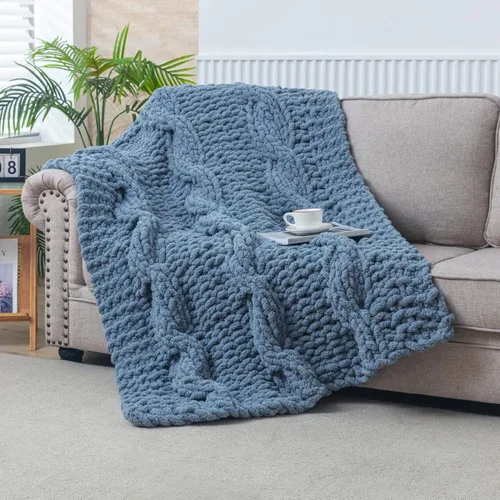 Miniatura 12 de WESHIONGOO Manta de Punto Grueso Throw 40"*40" (101.6cm*101.6cm) Mantas de Punto para Sofá Cama Manta Suave Esponjosa con Hilo Chenille Jumbo Grueso