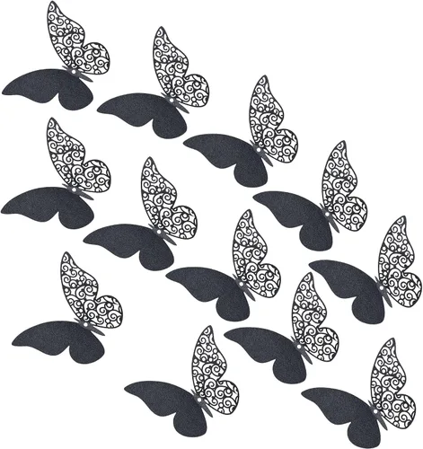 Miniatura 9 de 24 calcomanías de pared de mariposa 3D, decoración de pared de bricolaje, mariposas de papel extraíbles, decoración de dormitorio de niños y boda