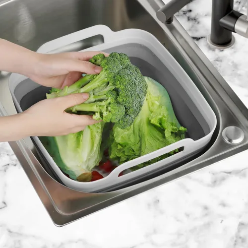 Miniatura 8 de Tiawudi Barreño para lavar platos, lavabo de 2.4 galones/9L con asas de transporte de tapón de drenaje, cubo plegable para limpieza, fregadero