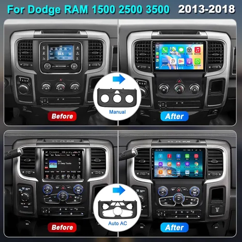 Miniatura 2 de Radio de coche 4G+64G de 8 núcleos para Dodge 2013-2018 RAM 1500/2500/3500 (CA manual y automática), pantalla táctil IPS de 9 pulgadas estéreo