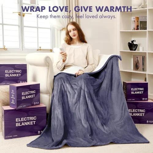 Miniatura 8 de Manta térmica eléctrica de franela Sherpa de 50 x 60 pulgadas - Manta eléctrica suave con 5 niveles de calefacción y 4 horas de apagado automático