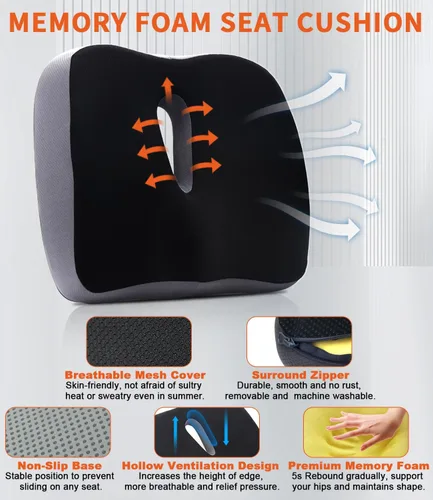 Miniatura 4 de Cojín de asiento de espuma viscoelástica, cojín grande para silla de oficina, cojín para silla de coxis, ciática, coxis, alivio del dolor de espalda