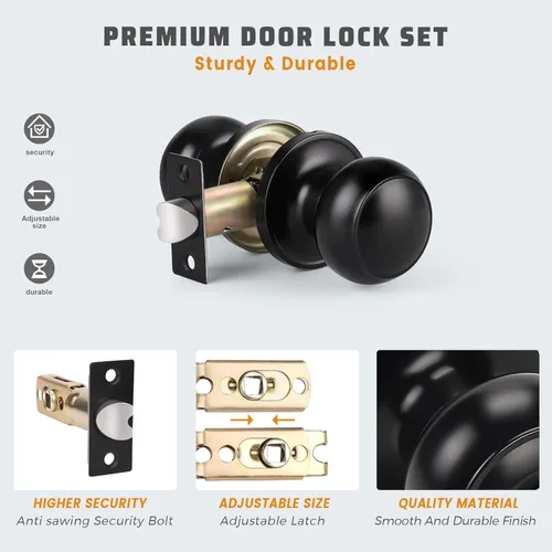 Miniatura 4 de Manija de puerta de acero macizo con diseño de bola antigua, para puerta de trastero, dormitorio, baño 609 Negro