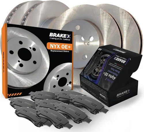 Brake X Kit de pastillas y rotores de freno delantero y trasero para BMW X1 2016-2018 | Rotores NYX OE+ y pastillas de freno Alpha Ceramic