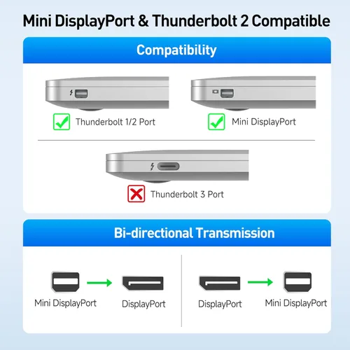 Miniatura 6 de Cable Matters Paquete de 2 adaptadores Mini DisplayPort a DisplayPort 1.4 de 32.4 Gbps 8K a DisplayPort 1.4 (Mini DP a DP 1.4) en negro - Resolución