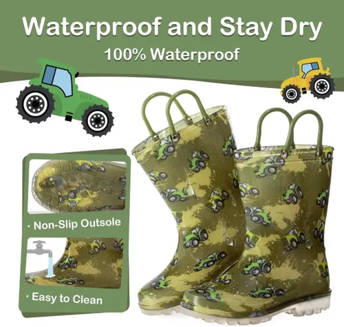Miniatura 4 de Botas de lluvia para niños y niñas, botas impermeables con luz