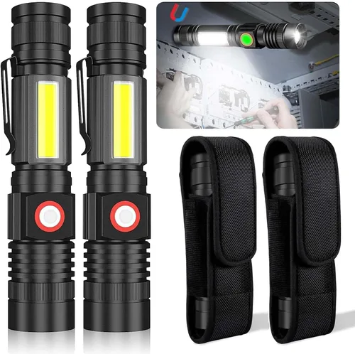 Miniatura 12 de Hoxida Linterna recargable LED (batería incluida), linterna LED magnética con luz lateral COB, 1200 lúmenes, LED súper brillante, impermeable