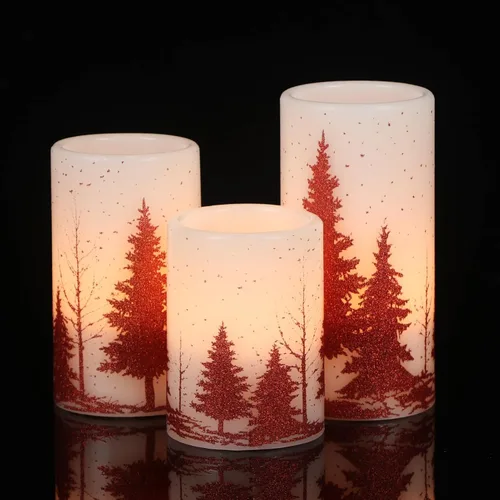 Miniatura 17 de Velas de muñeco de nieve de vidrio sin llama con pilas, control remoto y temporizador, cera real, LED, parpadeantes, pilar de velas blancas, luz