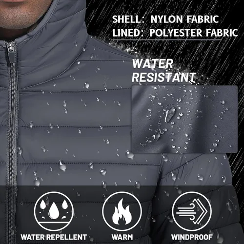Miniatura 3 de TACVASEN Chaqueta acolchada con capucha para hombre, impermeable, impermeable, con aislamiento, ligera, cortavientos, acolchada