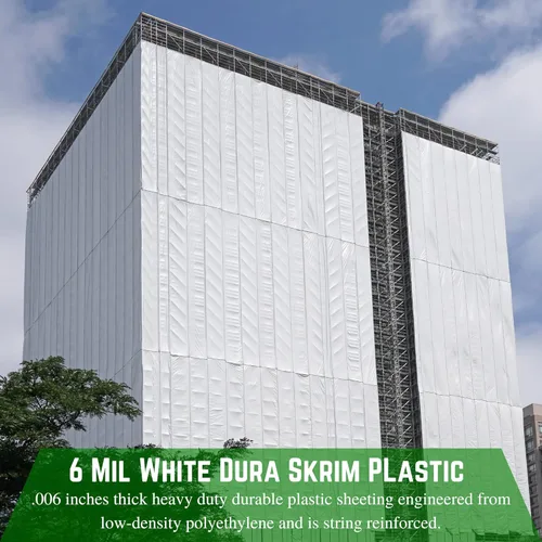 Miniatura 3 de Farm Plastic Supply - Dura Skrim - Lámina de plástico blanco reforzada con cuerda - 6 mil - (10' x 50') - Rollo de polietileno reforzado resistente