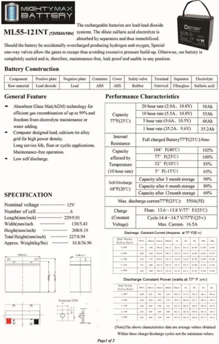 Miniatura 6 de Mighty Max Battery Batería de repuesto de rosca interna de 12V 55Ah para Quantum QG Edge NF55-2 Pack