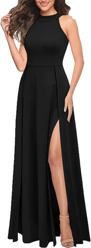Miniatura 3 de MUSHARE Vestido largo formal sexy con cuello halter para mujer