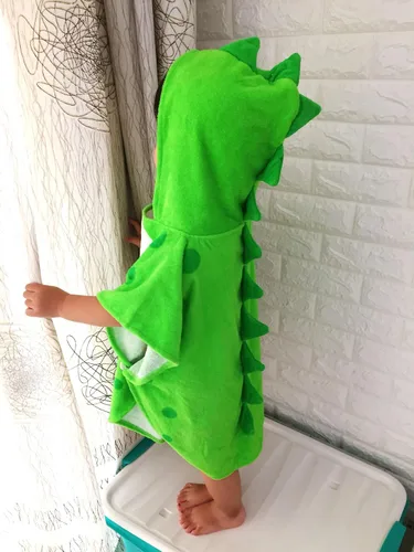 Miniatura 4 de Toalla de baño para niños, bata con capucha, poncho de natación para playa, patrón de dinosaurio, para niños de 0 a 8 años Verde