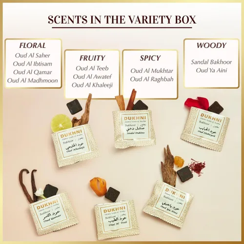 Miniatura 5 de Caja de Variedad de Oud Bakhoor de Dukhni Caja Surtida 30 Piezas de Bakhoor Juego de Regalo y Kit de Recarga Incienso Árabe Regalos
