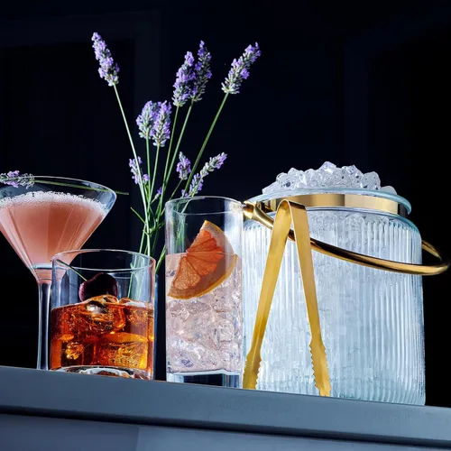Miniatura 5 de Le'raze Cubo de Hielo de Vidrio con Tapa Hermética, Pinzas, Pala y Asa - Recipiente para Bebidas Acanalado de 3L, Accesorios para Cóctel y Bar