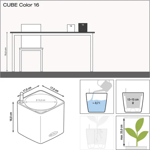 Miniatura 9 de Lechuza Cube Color 16 Sand Brown, maceta pequeña de interior con riego automático, 6.3 pulgadas de largo y 6.7 pulgadas de ancho