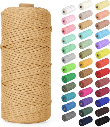 Miniatura 54 de Cordón de macramé de 0.079 in x 380 yardas (1140 pies), cuerda de algodón natural para colgar en la pared, ganchos de plantas, manualidades, Beige
