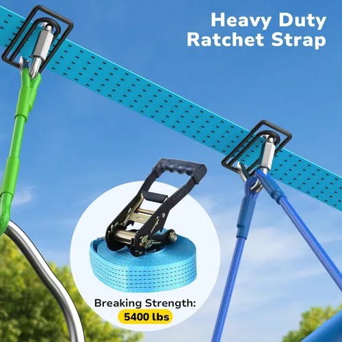 Miniatura 6 de Hapfan - Juego de columpios de curso de obstáculos Ninja Warrior de 50 pies para niños con accesorios resistentes al clima, juego de exterior