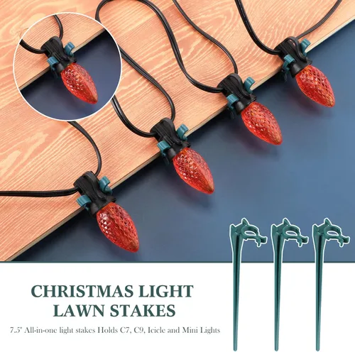 Miniatura 7 de Jetec 120 estacas de luz de Navidad universales para patio, césped, vacaciones, 7.5 pulgadas, estacas de tierra para cadena de luces C7 C9, soportes