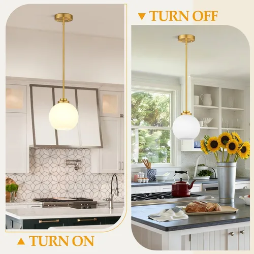 Miniatura 6 de 1 paquete de luces colgantes de vidrio ajustable de 22 a 50 pulgadas de altura para isla de cocina, luces colgantes de globo dorado cepillado