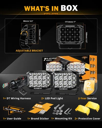 Miniatura 7 de Auxbeam Serie V-MAX 204W Luces LED de Conducción en Pod, Luz de Proyección Rectangular de 7 Pulgadas para Todo Terreno con DRL Ámbar y Luz Trasera