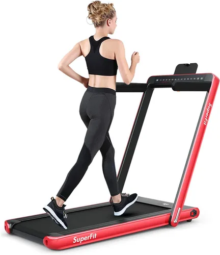 Miniatura 10 de GYMAX Caminadora Compacta, Caminadora Plegable de Doble Pantalla de 2.25HP para el Hogar con Control Remoto/Aplicación Inteligente, Caminadora