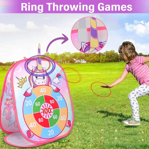 Miniatura 6 de YOTOY Juego de lanzamiento de bolsas de frijoles para niños, juguetes al aire libre de 3 a 8 años: juegos de fiesta de unicornio, actividades