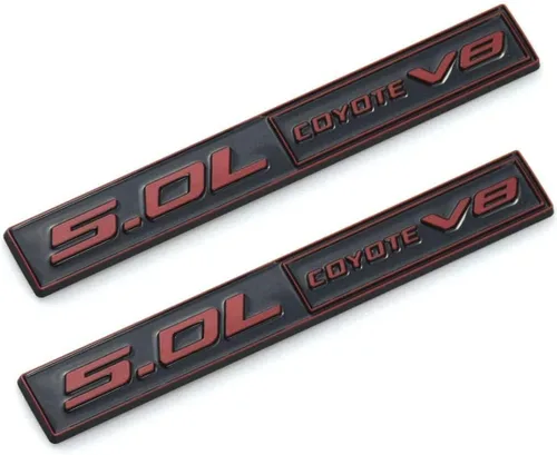 2 piezas 5.0 Coyote V8 Emblema 3D Trim Fender Hook Tronco Calcomanía Adhesivo Adhesivo Placa de Nombre de Repuesto para 150 Mustang (Negro Rojo)