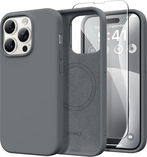 Miniatura 71 de GONEZ Funda de silicona para iPhone 14 Pro Max, compatible con MagSafe, con protector de pantalla + protector de lente de cámara, silicona líquida a