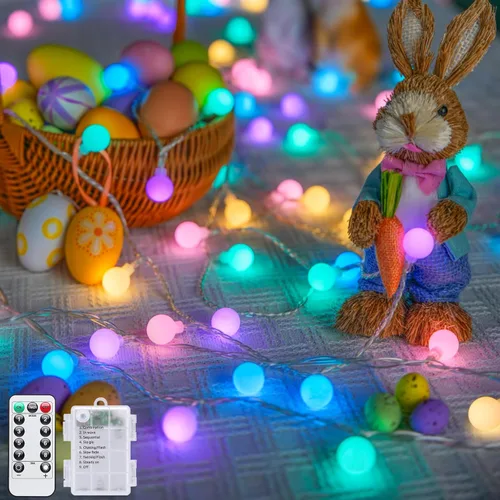 Miniatura 28 de JMEXSUSS 100 luces LED de Navidad a pilas para interiores y exteriores, impermeables, 33 pies, luces de globo en cadena con pilas con control Varios