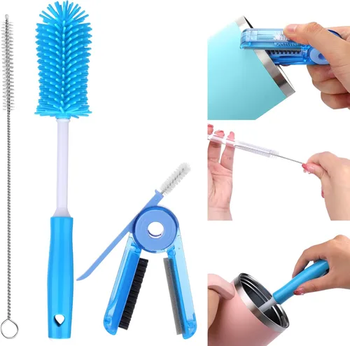 Miniatura 8 de XANGNIER Cepillo limpiador de pajitas de silicona, 2 cepillos reutilizables extra largos para limpiar popotes de plástico de metal, acero
