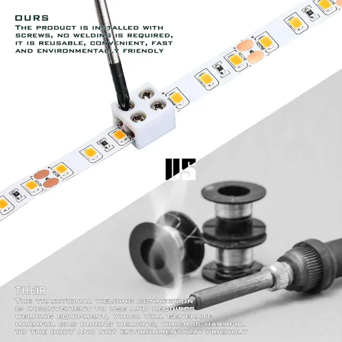 Miniatura 2 de Paquete de 10 conectores LED de cinta a cinta sin soldadura, bloques de terminales de tornillo de apriete, conector de 2 pines de 8mm