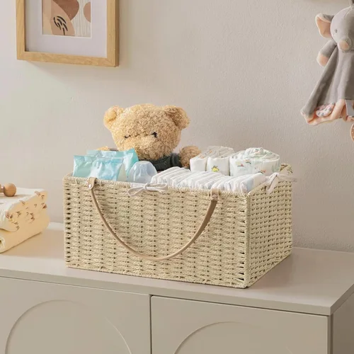 Miniatura 5 de HBlife Organizador Grande de Pañales para Bebé, Cestas de Almacenamiento de Cuerda de Papel Contenedor de Guardería con Divisor Extraíble