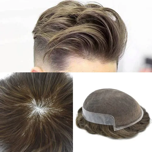 Miniatura 37 de Hombres Toupee Sistema de Cabello Humano Real para Hombres Encaje Suizo Toupee Para Hombres Nudos Blanqueados Hombres Hairpieces Pieza Para Hombres