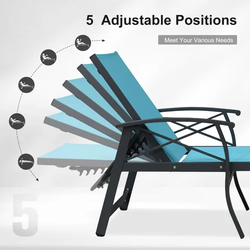 Miniatura 9 de PURPLE LEAF Oversized Chaise Lounge Chair Outdoor Set of 2 Extra Wide Pool Lounge Chairs 5 Adjustable Position with Armrests and Side Table Aluminum