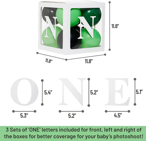 Miniatura 3 de Cajas de Globos de Primer Cumpleaños 'ONE' para 1 Año CON 24 Globos - Decoraciones de Primer Cumpleaños para Bebé Bloques de Cubo Transparente