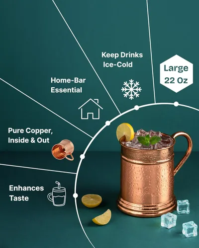 Miniatura 4 de Taza grande de cobre Moscow Mule de 18 onzas, taza de cobre 100% puro hecha a mano sólida – por dentro y por fuera Mantiene las bebidas súper